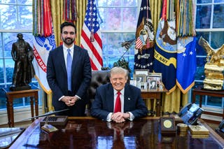 President Donald Trump and New York City Mayor-elect Zohran Mamdani pose for a photo together in the Oval Office